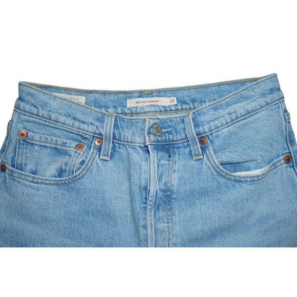 Levi’s Premium Ribcage Straight Jeans Size 28 Distressed High Rise Button Fly - Picture 3 of 6